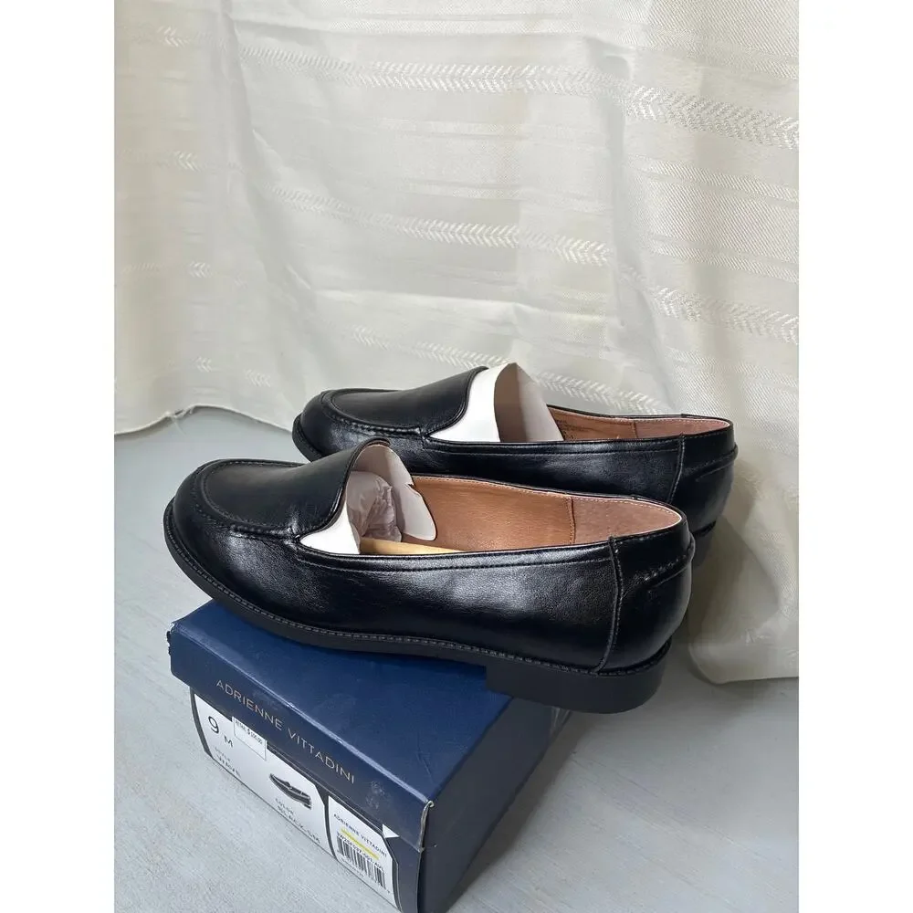 NIB Adrienne Vittadini Wave Womens 9 M Black Moc Toe Slip On Loafer Shoes